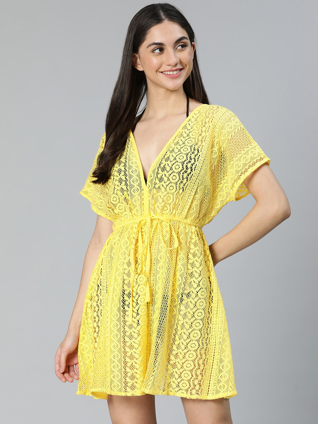 

Oxolloxo Women Solid Cotton Cover-Up Dress, Yellow