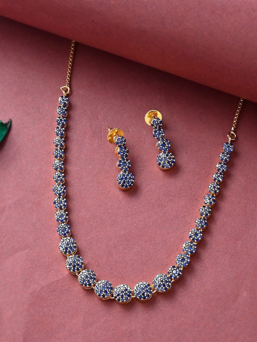 

Voylla Gold-Plated Blue Stone-Studded Jewellery Set