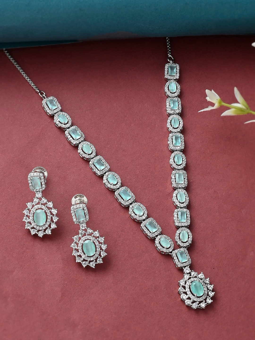 

Voylla Silver-Plated White CZ-Studded Jewellery Set