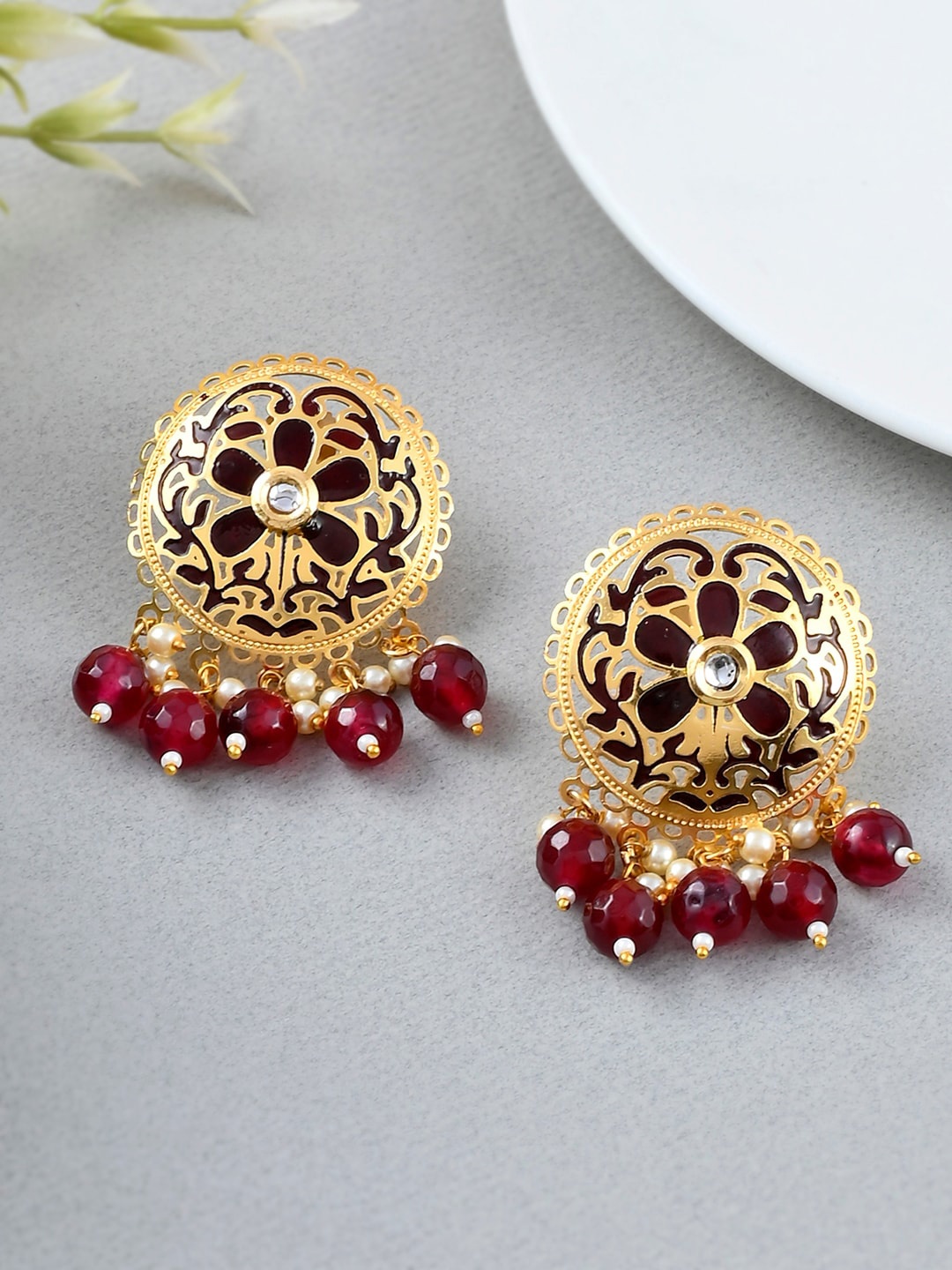 

Voylla Maroon Gold-Plating Contemporary Studs Earrings
