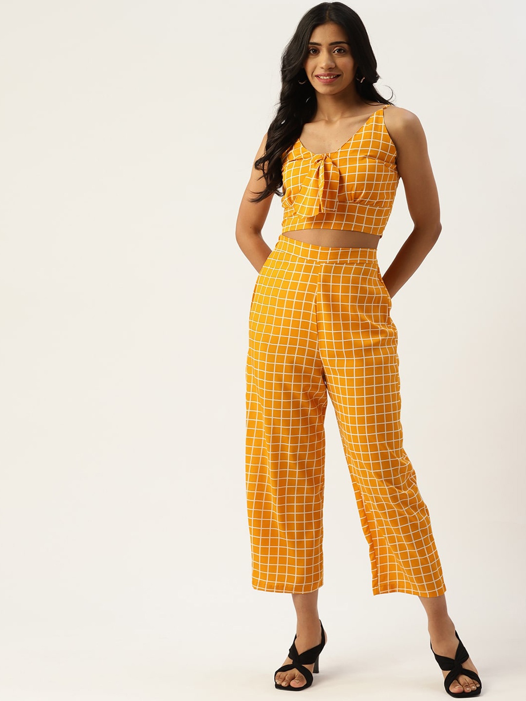 

SIRIKIT Women Yellow & White Checked Printed Co-Ords