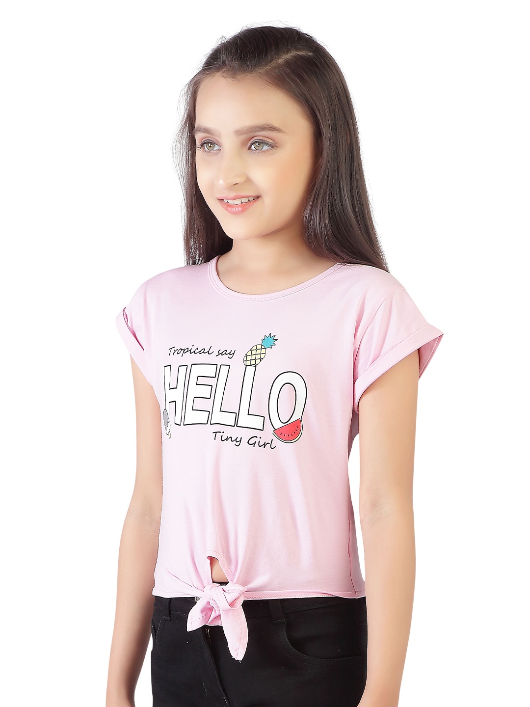 

Tiny Girl Girls Pink Typography Printed Pure Cotton Top