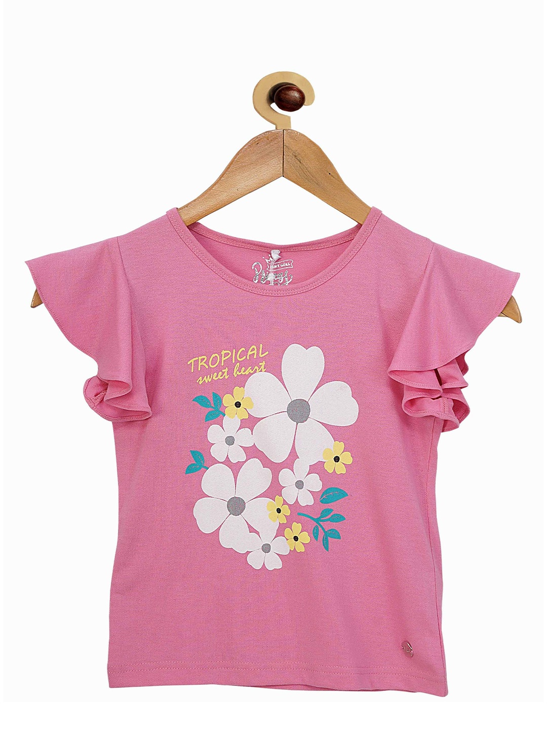 

Tiny Girl Pink Floral Printed Round Neck Top