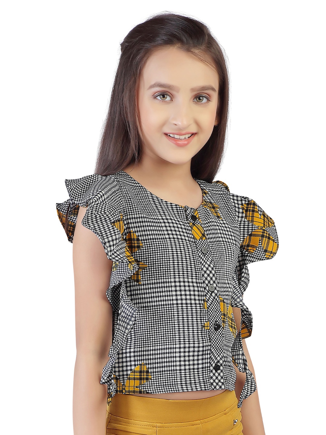 

Tiny Girl Black & Mustard Yellow Print Top