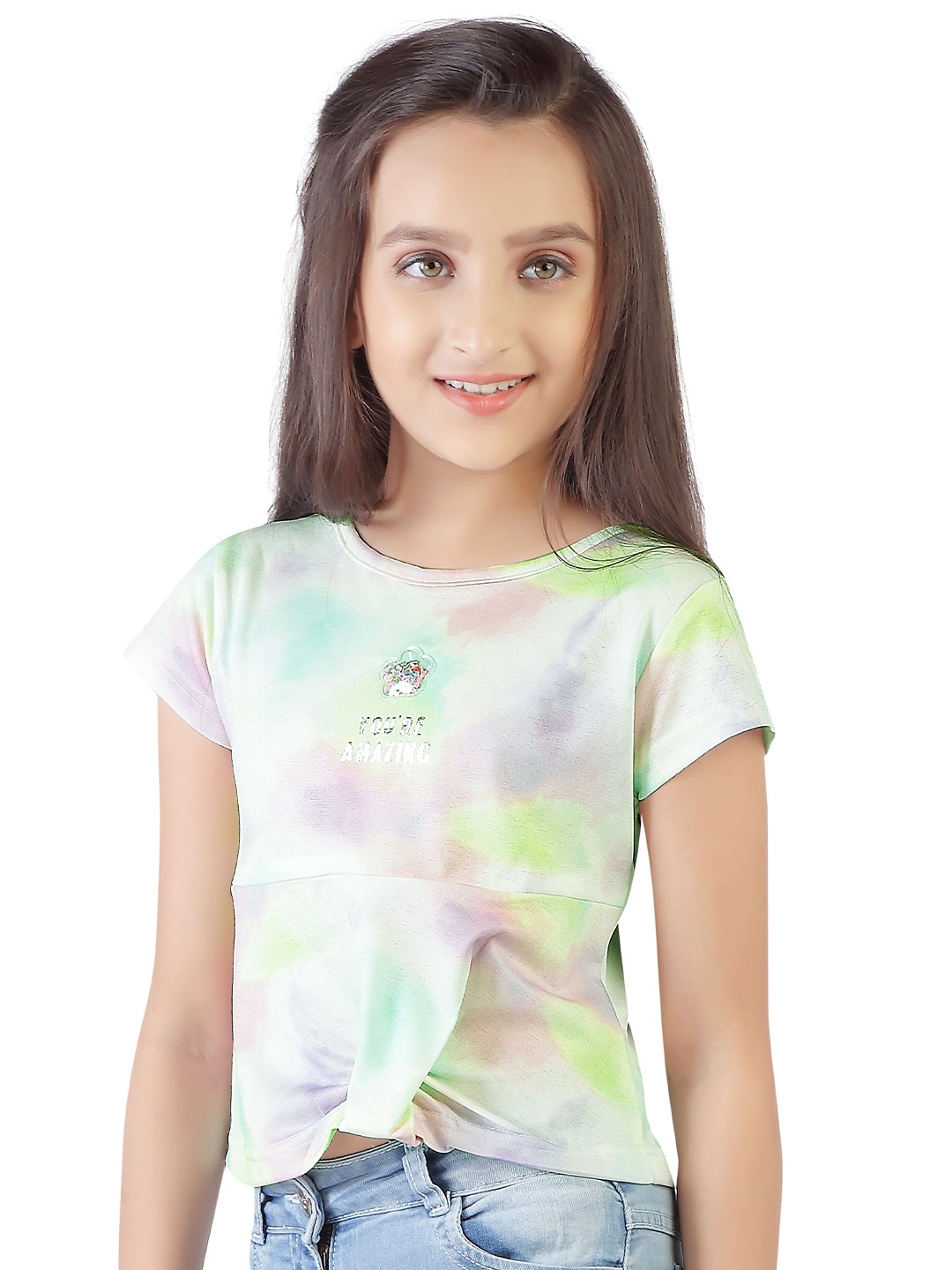 

Tiny Girl Girls Green & Purple Abstract Printed Top