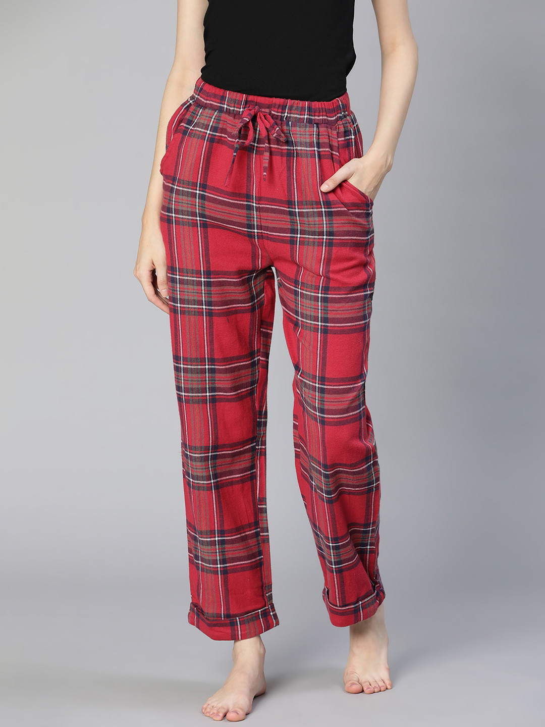 

Oxolloxo Women Maroon Checked Lounge Pant