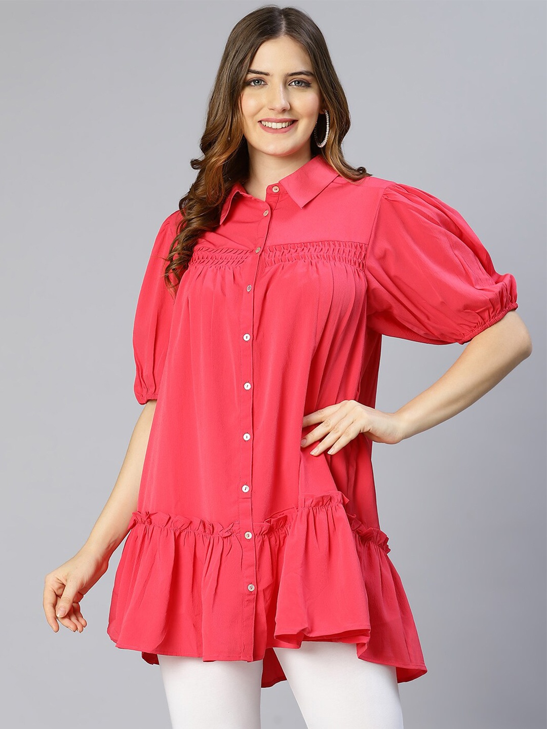 

Oxolloxo Women Pink Shirt Collar Tunic