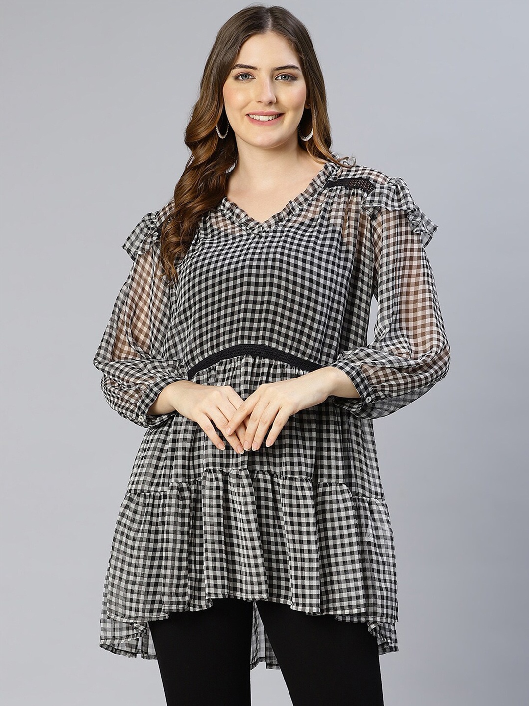 

Oxolloxo Women Black & White Printed Monochrome Tunic