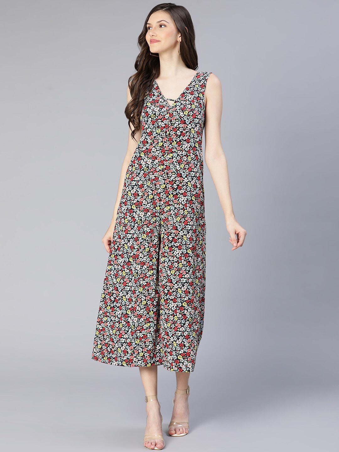 

Oxolloxo Women Pink & Red Printed Basic Jumpsuit