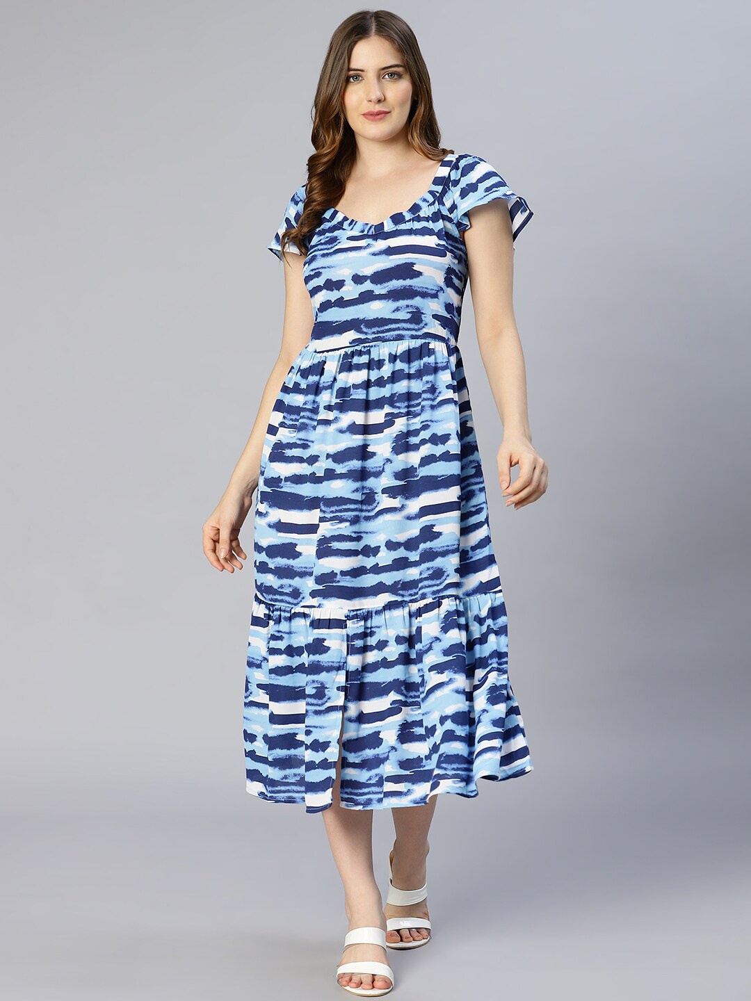 

Oxolloxo Blue Tie and Dye Dyed Satin Midi Dress