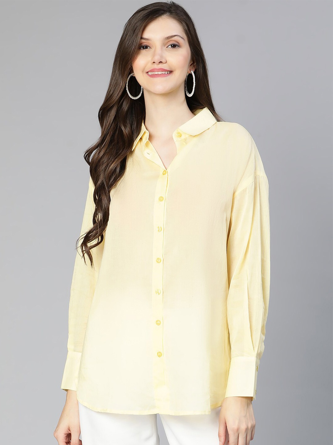 

Oxolloxo Women Yellow Classic Cotton Casual Shirt