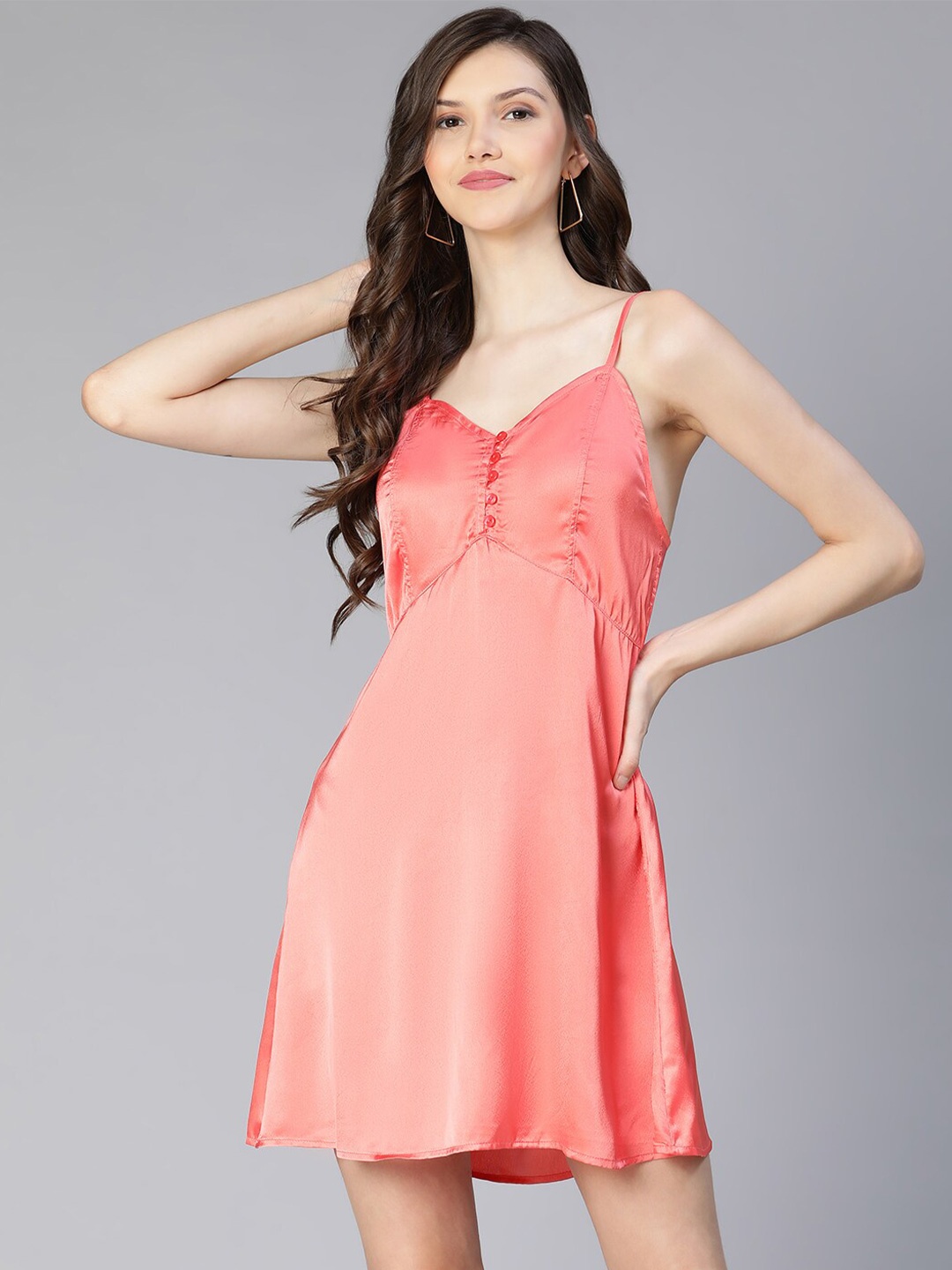 

Oxolloxo Coral Satin A-Line Shoulder Strap Dress