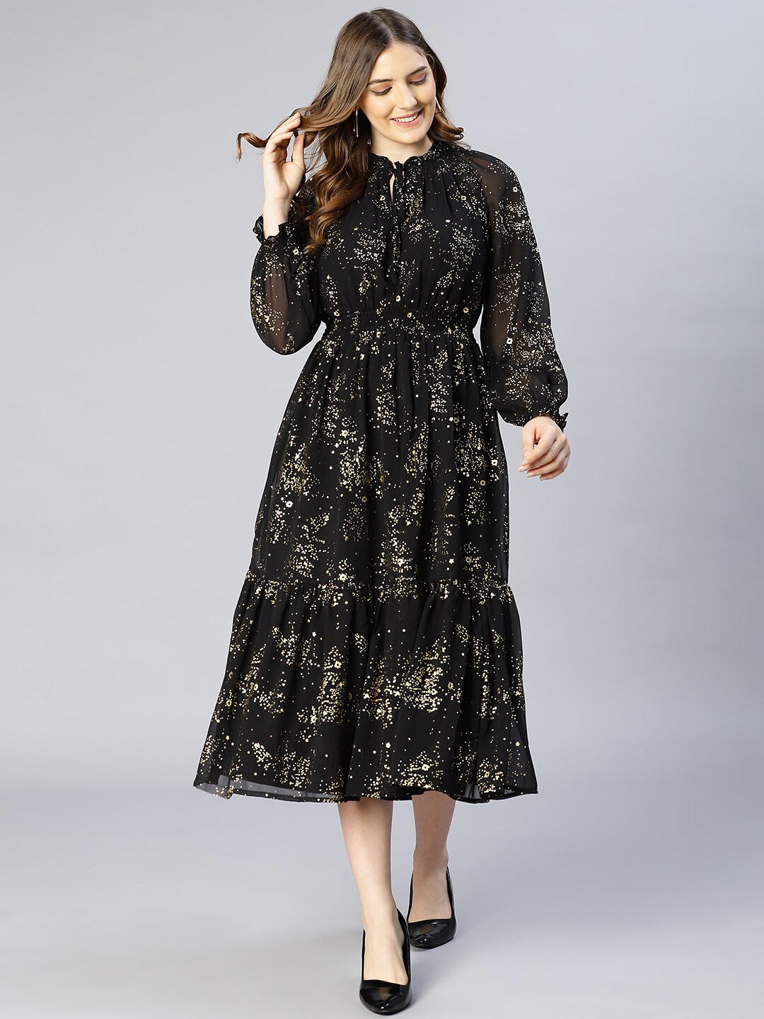 

Oxolloxo Black Printed Satin Midi Dress