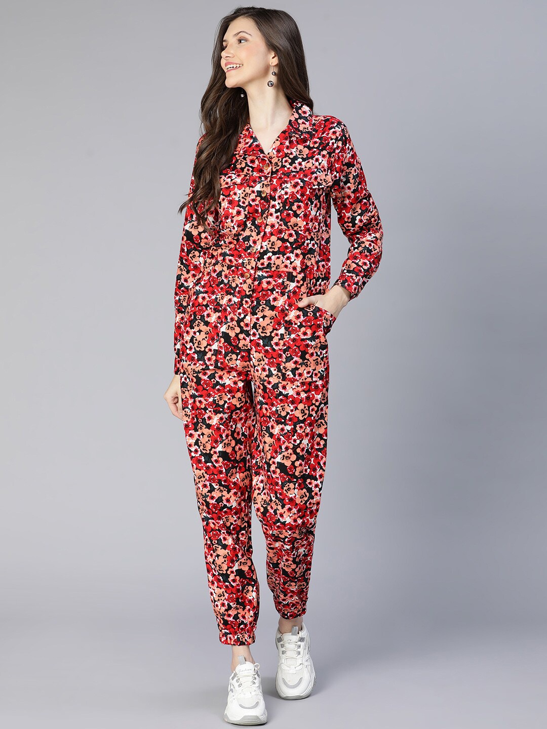 

Oxolloxo Women Red & Black Printed Basic Jumpsuit
