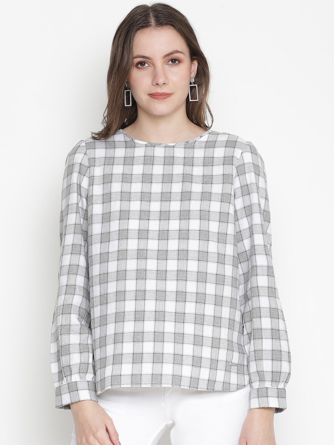 

Oxolloxo Grey & White Pure Cotton Checked Top