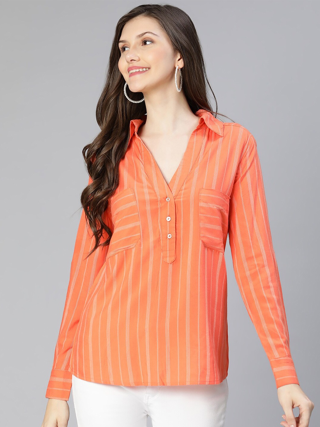 

Oxolloxo Coral Striped Shirt Style Top