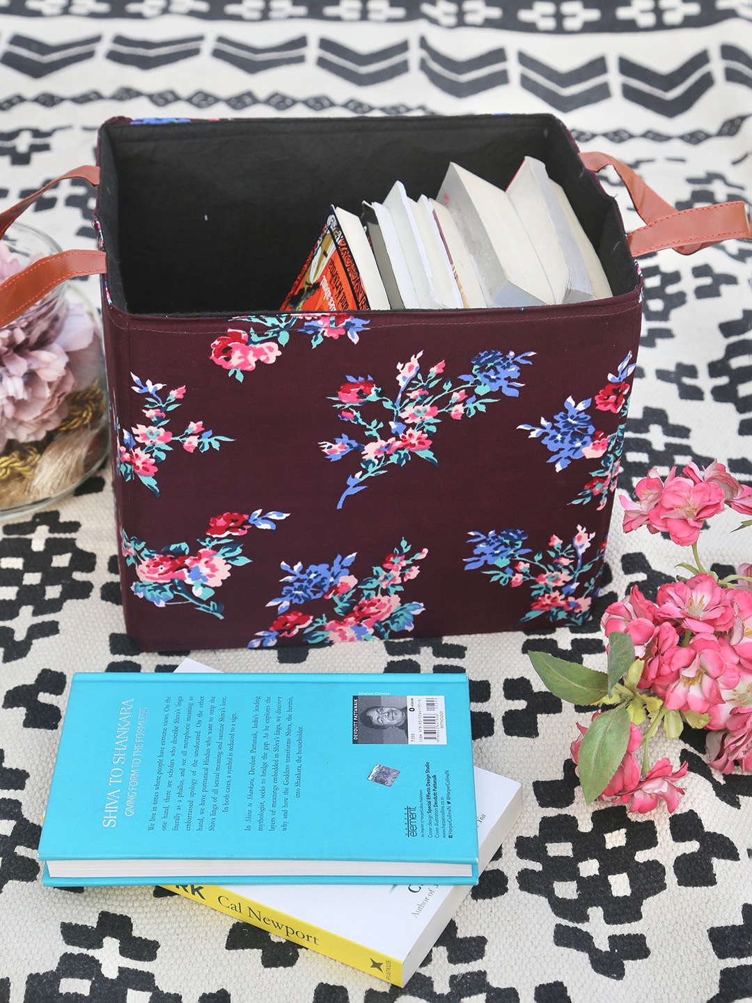 

My Gift Booth Maroon Printed Storage Bin with 2 Handles