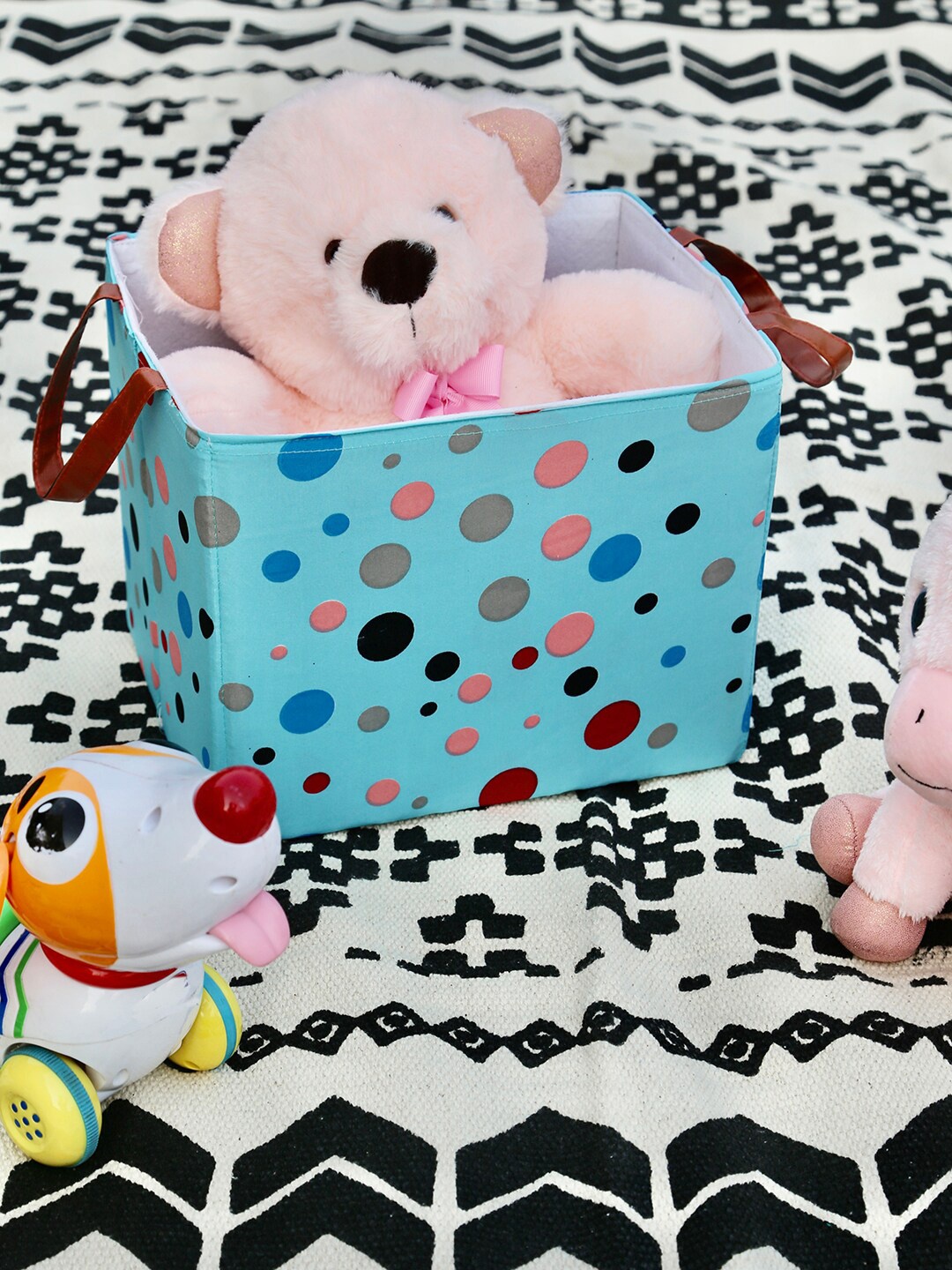 

My Gift Booth Blue & Pink Printed Cotton Storage Bin With Handles Organiser