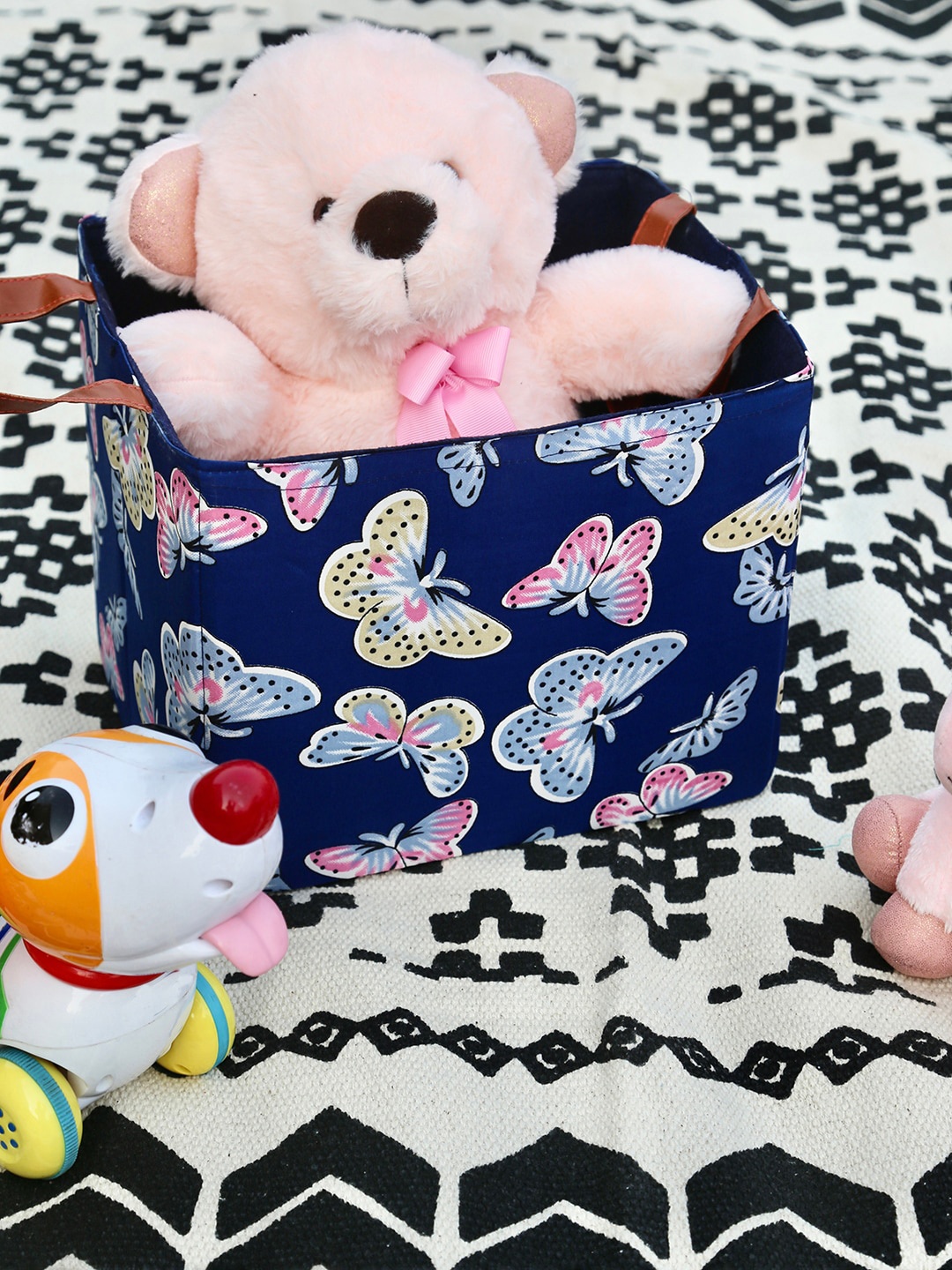 

My Gift Booth Navy Blue Printed Storage Bin with 2 Handle Organiser