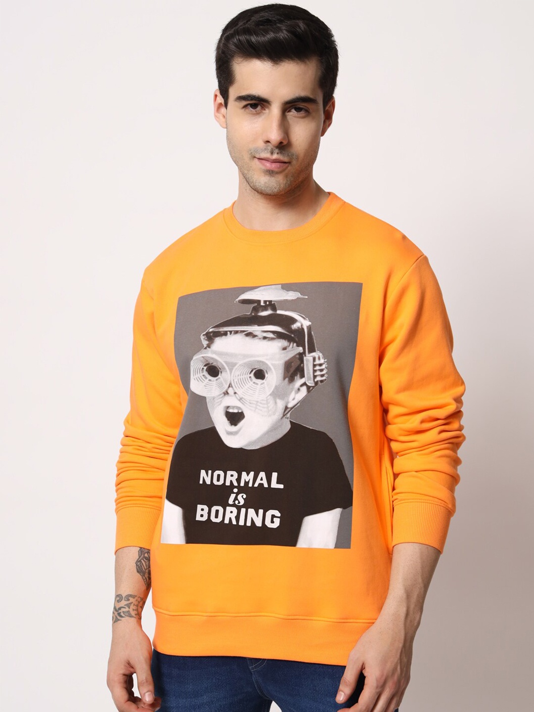 

The Dry State Men Orange Printed Fleece Sweatshirt