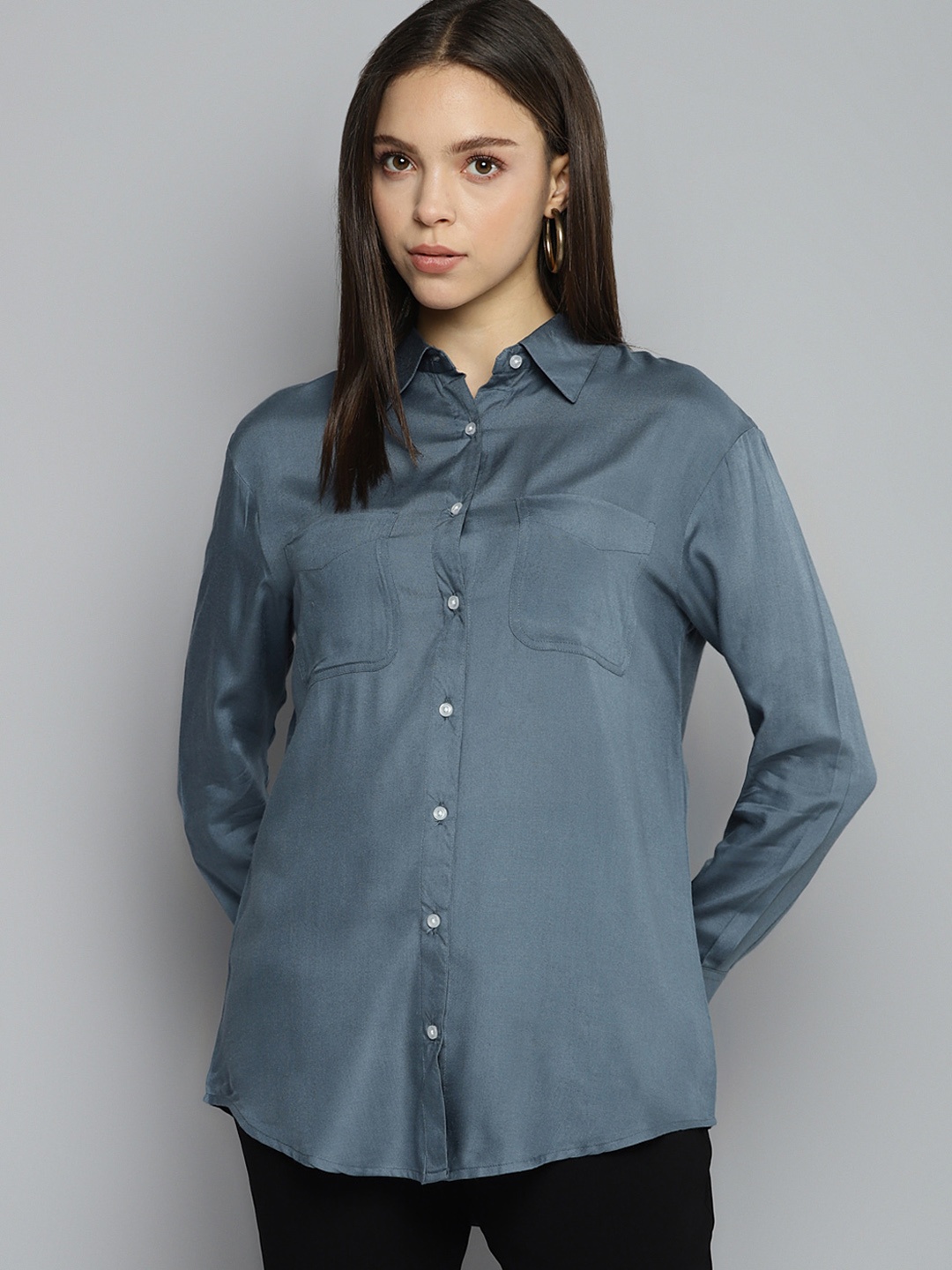 

DENNISON Women Grey Solid Casual Shirt