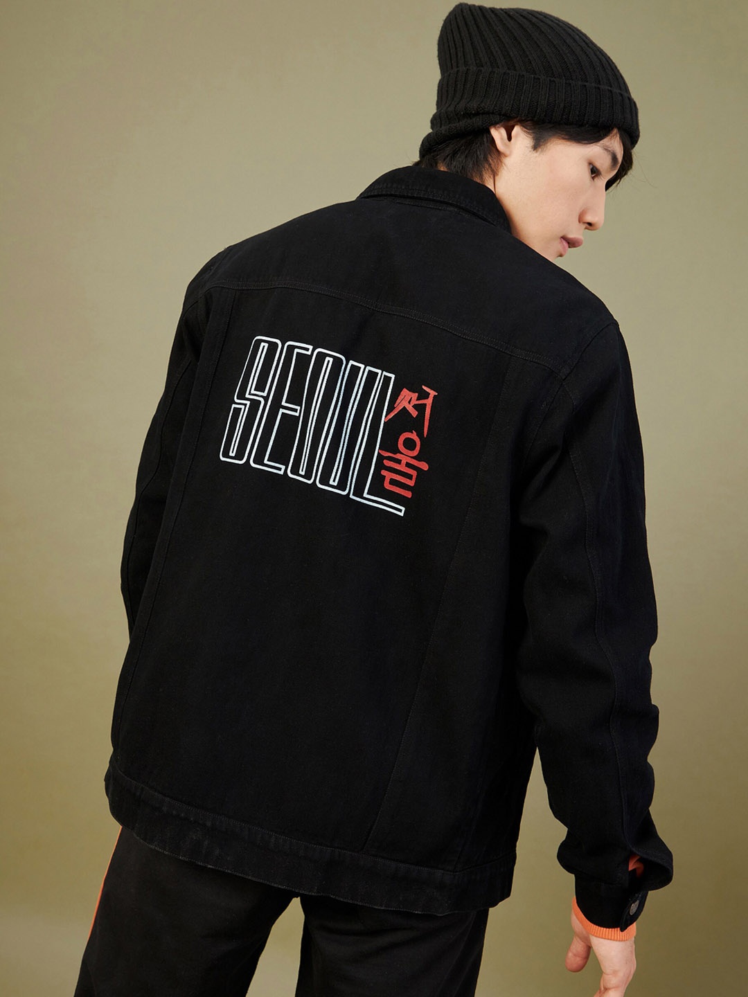 

MASCLN SASSAFRAS Men Black Typography Pure Cotton Denim Jacket