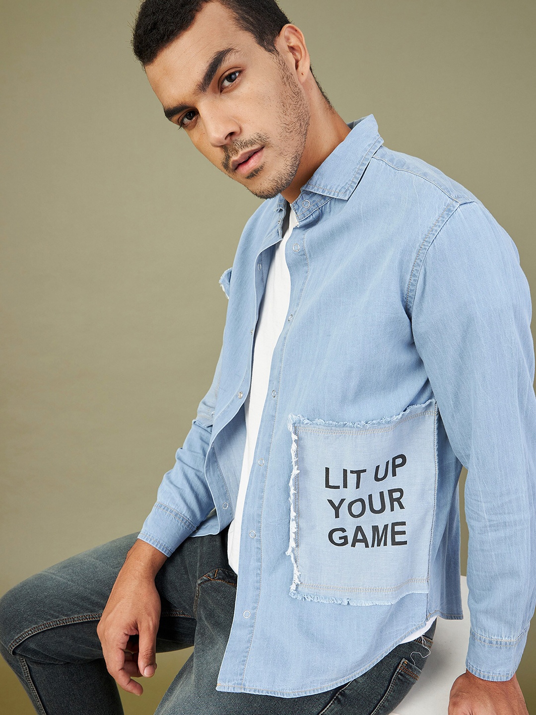 

MASCLN SASSAFRAS Men Blue Printed Pure Cotton Casual Shirt