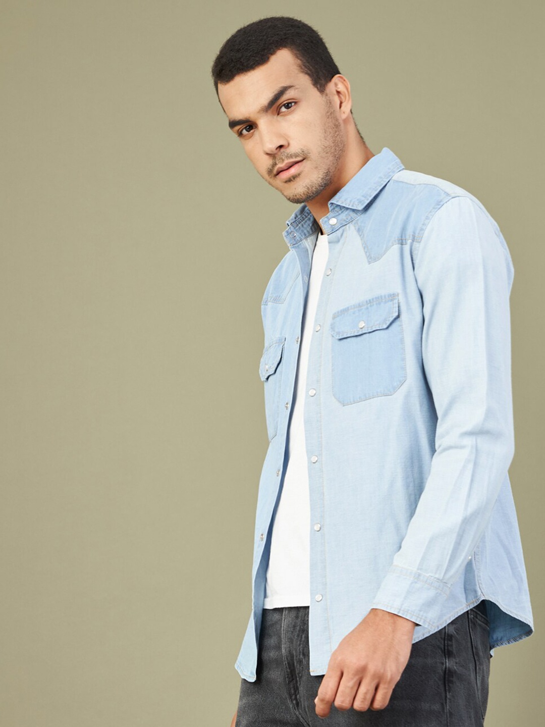 

MASCLN SASSAFRAS Men Blue Solid Pure Cotton Casual Shirt