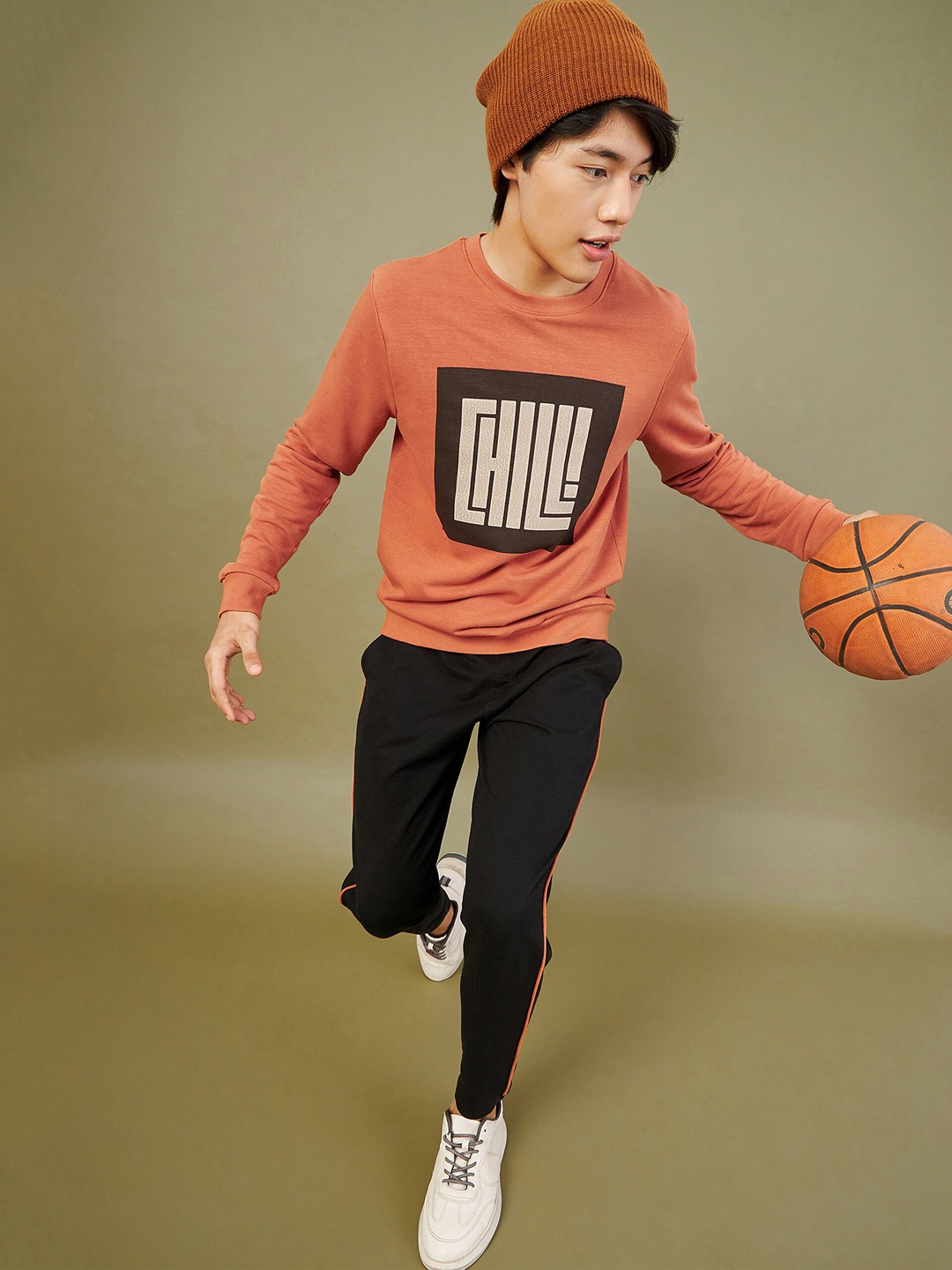 

MASCLN SASSAFRAS Men Rust Printed Cotton Sweatshirt