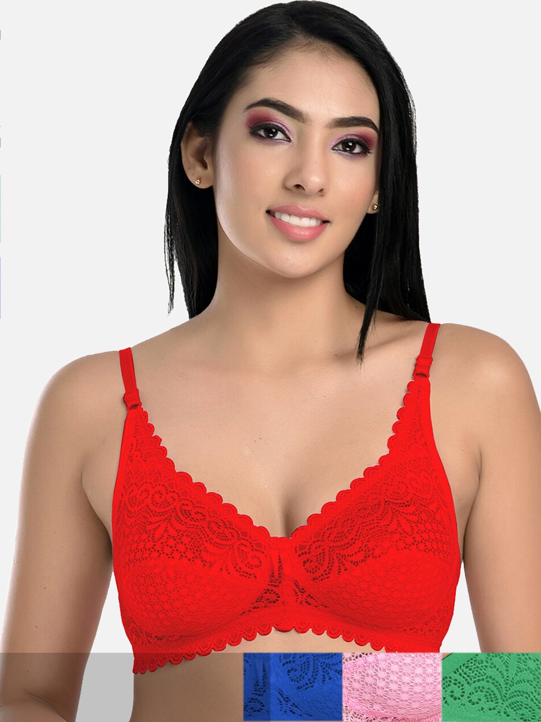 

StyFun Pack Of 4 Floral Non Padded & Non-Wired Everyday Bra, Blue