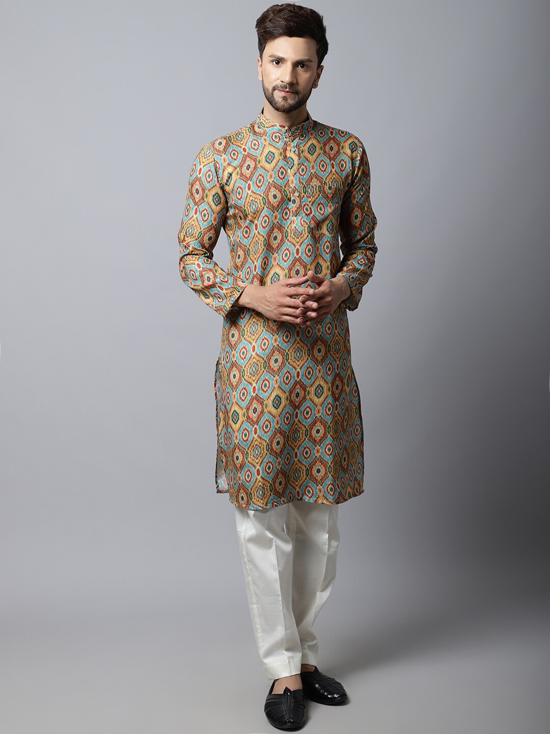 

anokherang Men Blue Ethnic Motifs Printed Kurta with Pyjamas