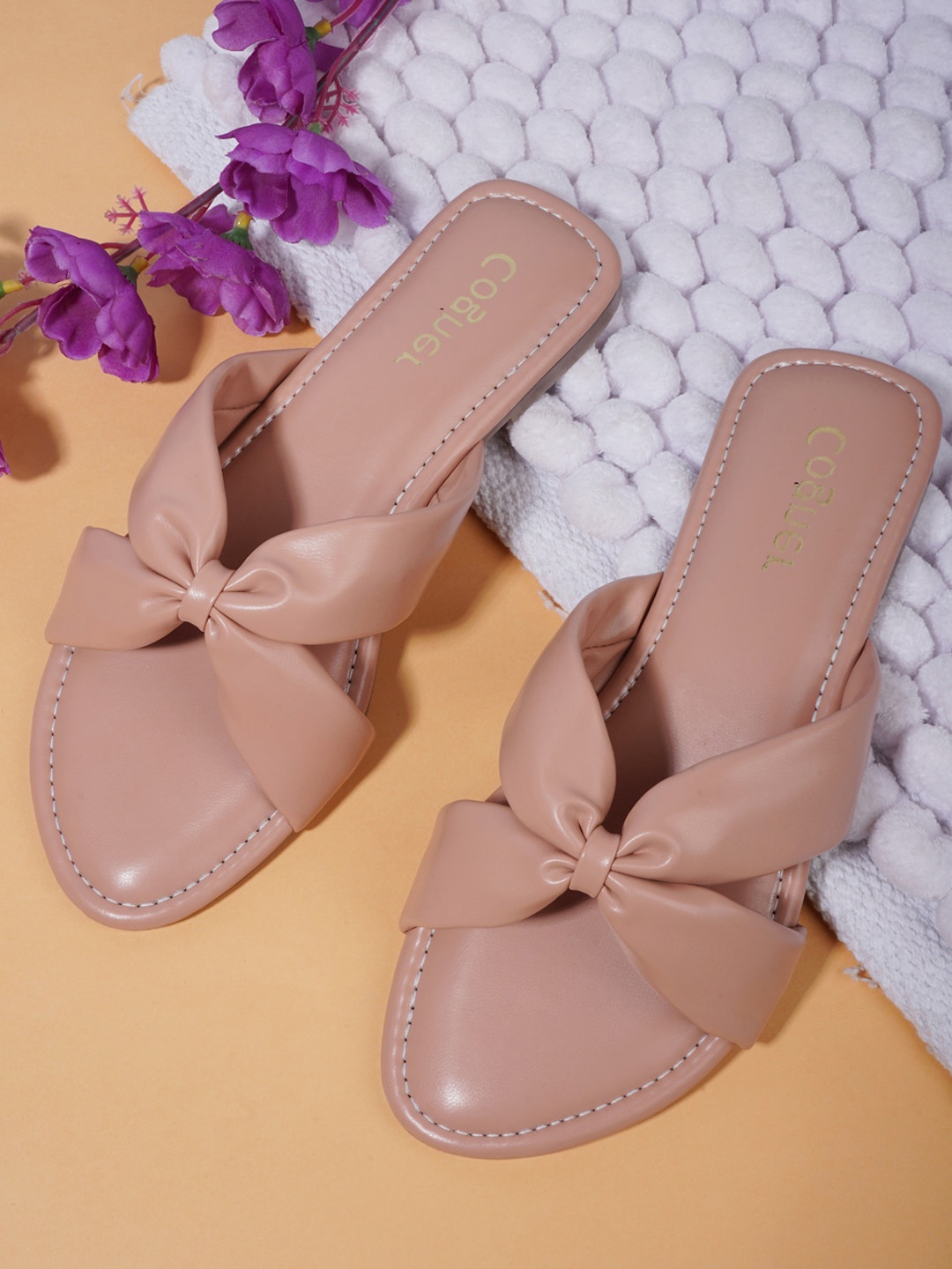 

Cogner Women Beige Solid Synthetic Open Toe Flats
