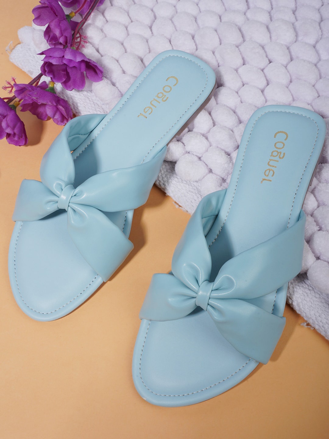 

Cogner Women Blue Solid Synthetic Open Toe Flats