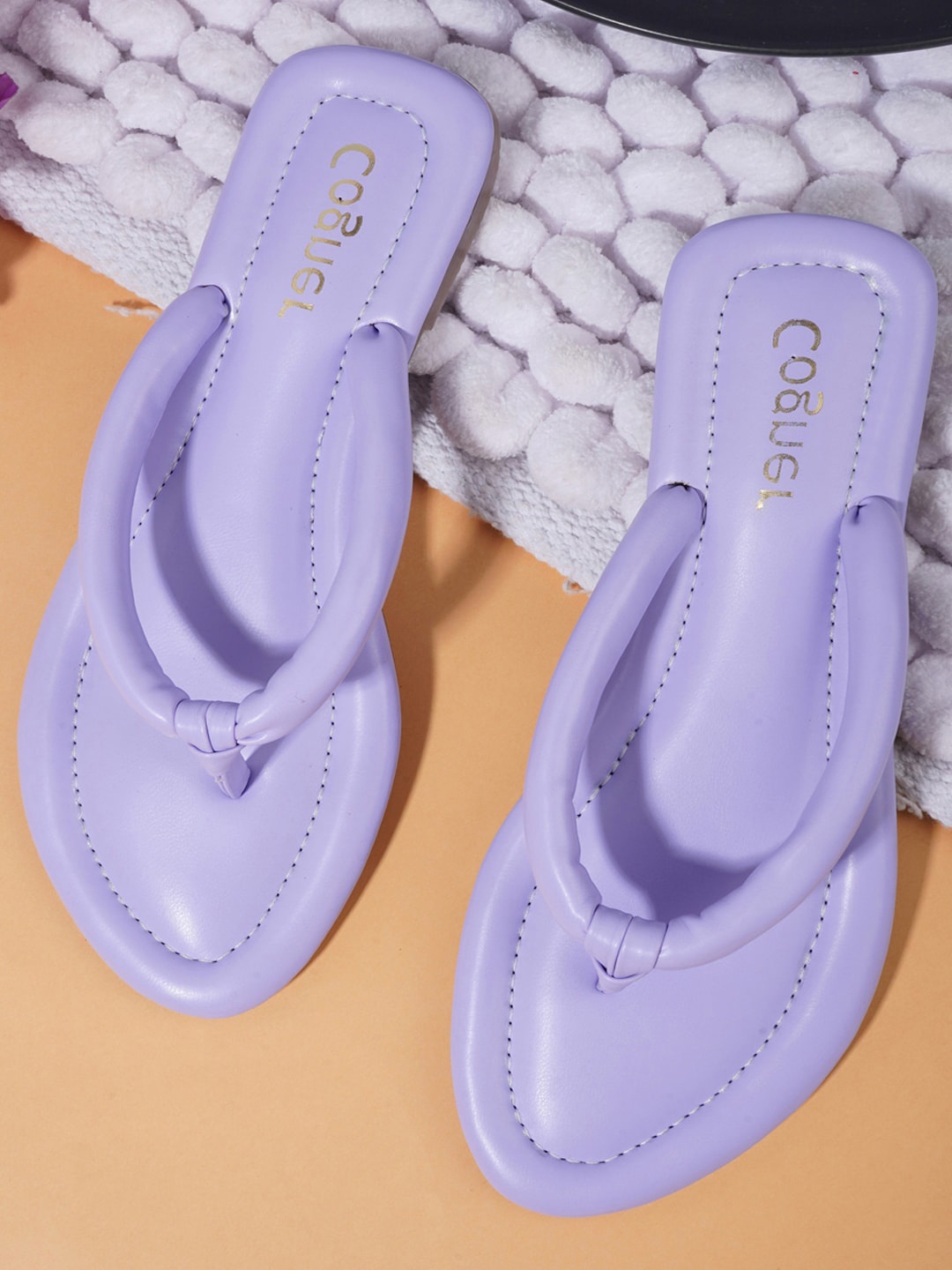 

Cogner Women Purple Solid Synthetic T-Strap Flats