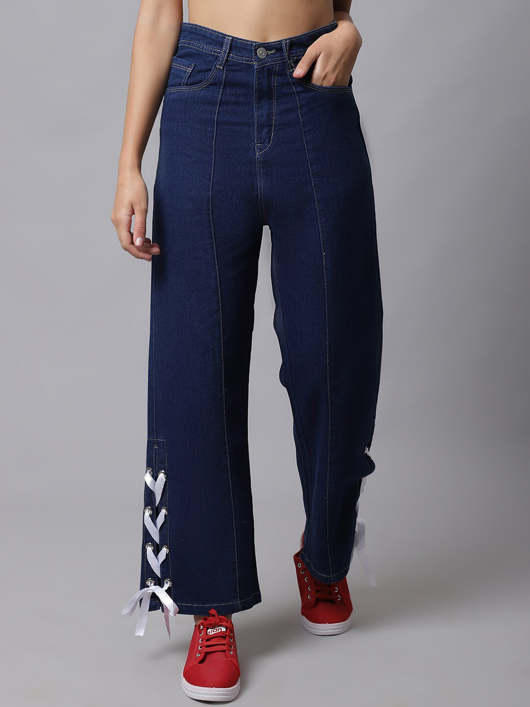 

River Of Design Jeans Women Blue Cotton Flared High-Rise Stretchable Jeans