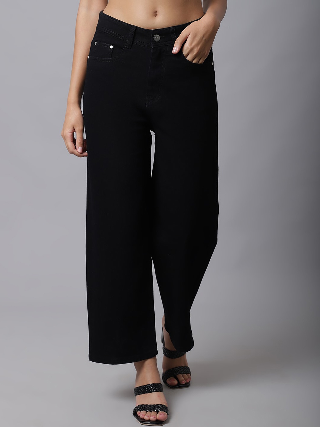

River Of Design Jeans Women Black Bootcut High-Rise Low Distress Stretchable Jeans