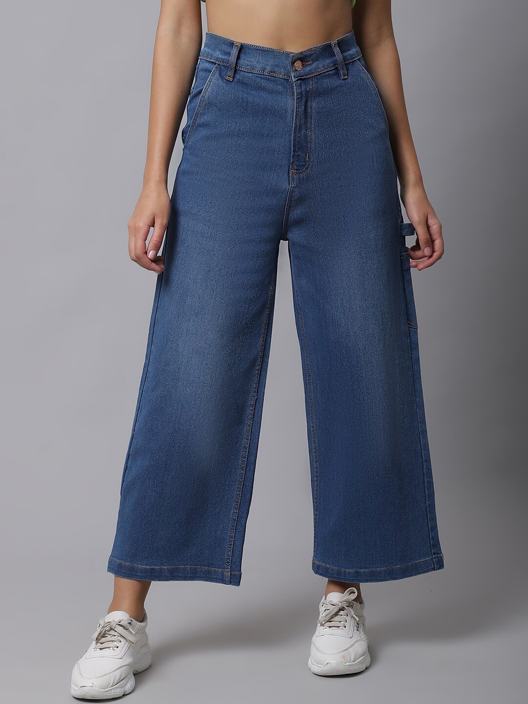 

River Of Design Jeans Women Blue Cotton Wide Leg High-Rise Stretchable Jeans