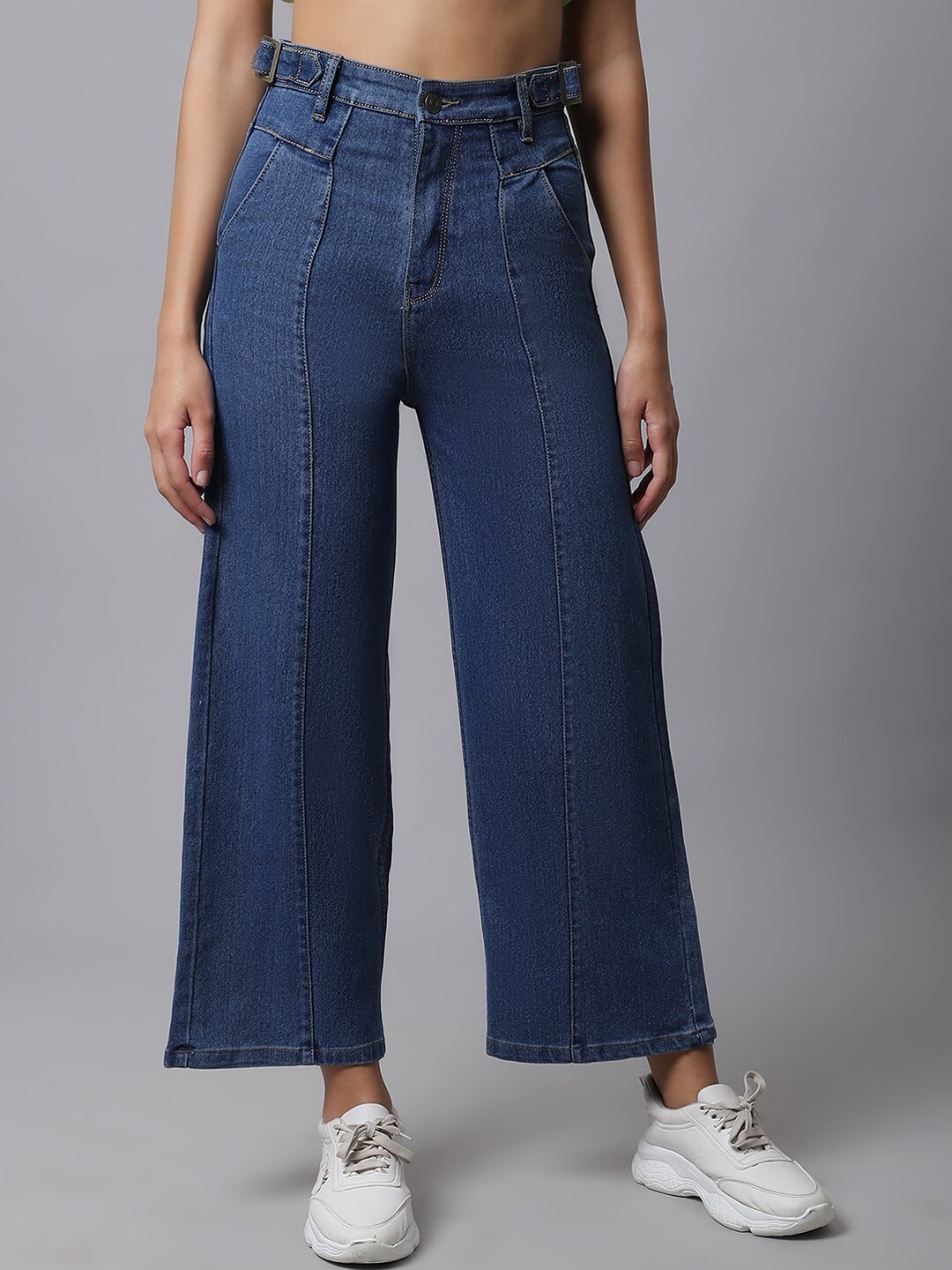 

River Of Design Jeans Women Blue Cotton Wide Leg High-Rise Stretchable Jeans