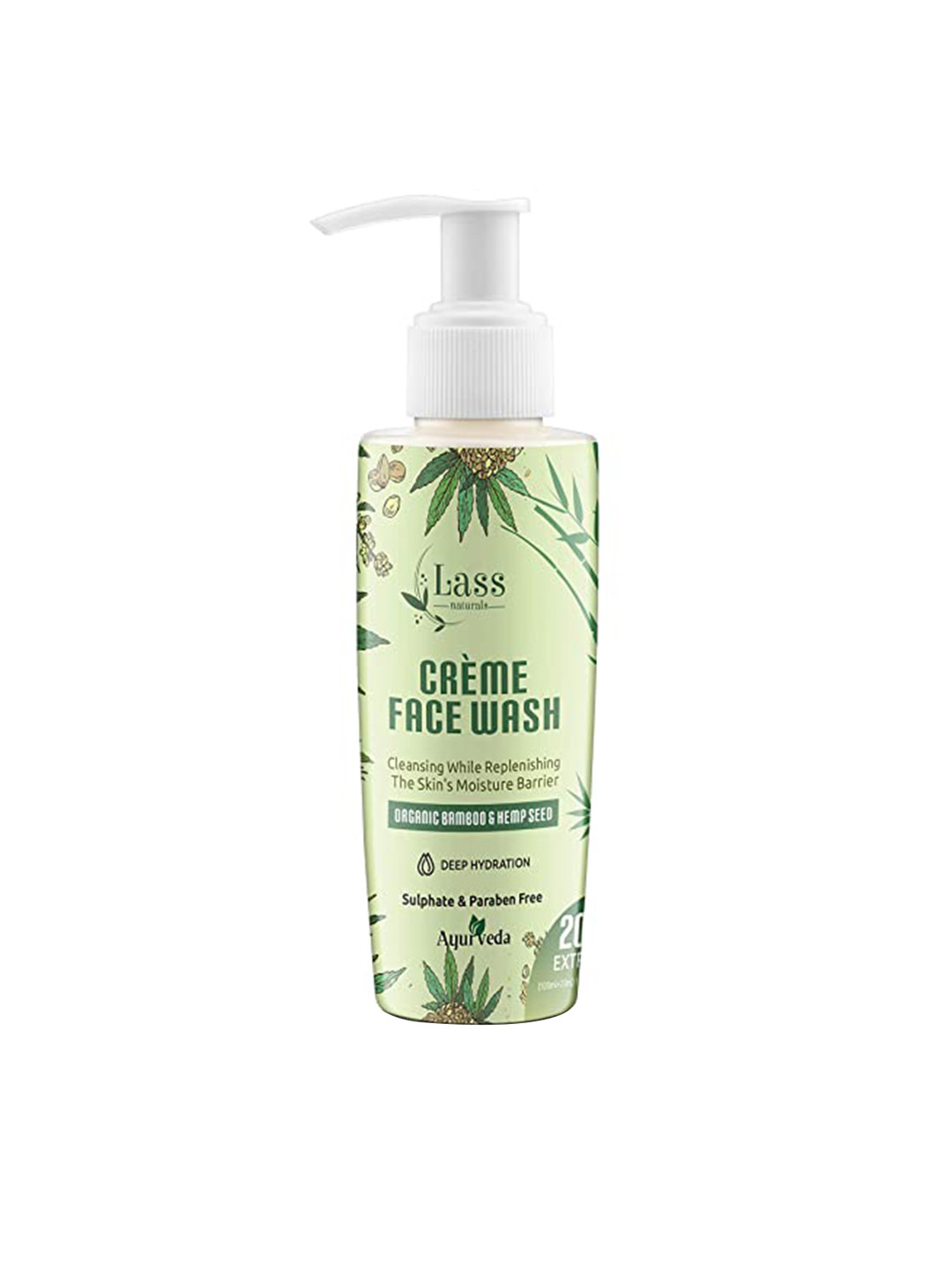 

Lass Naturals Hemp Seed & Bamboo Organic Creme Face Wash 100ml+20% Extra, White