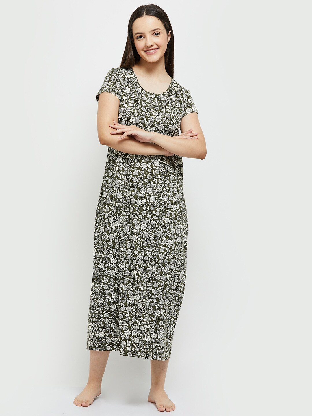 

max Green Floral Printed Nightdress