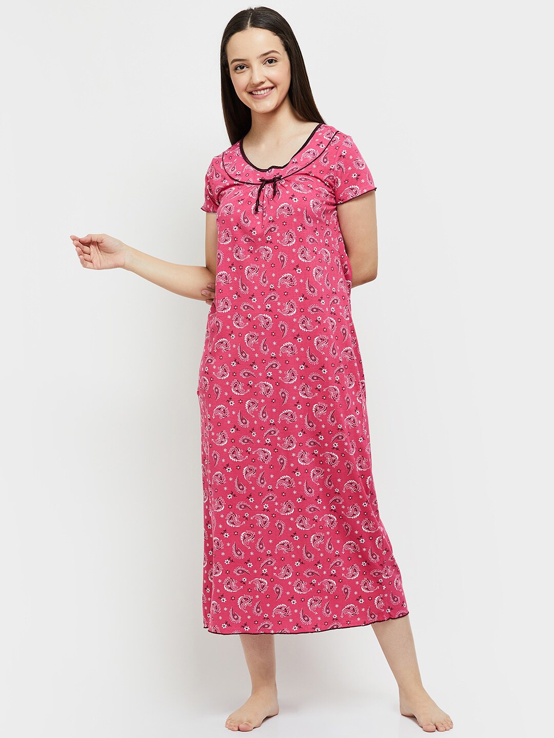 

max Fuchsia Ethnic Motif Printed Pure Cotton Nightdress