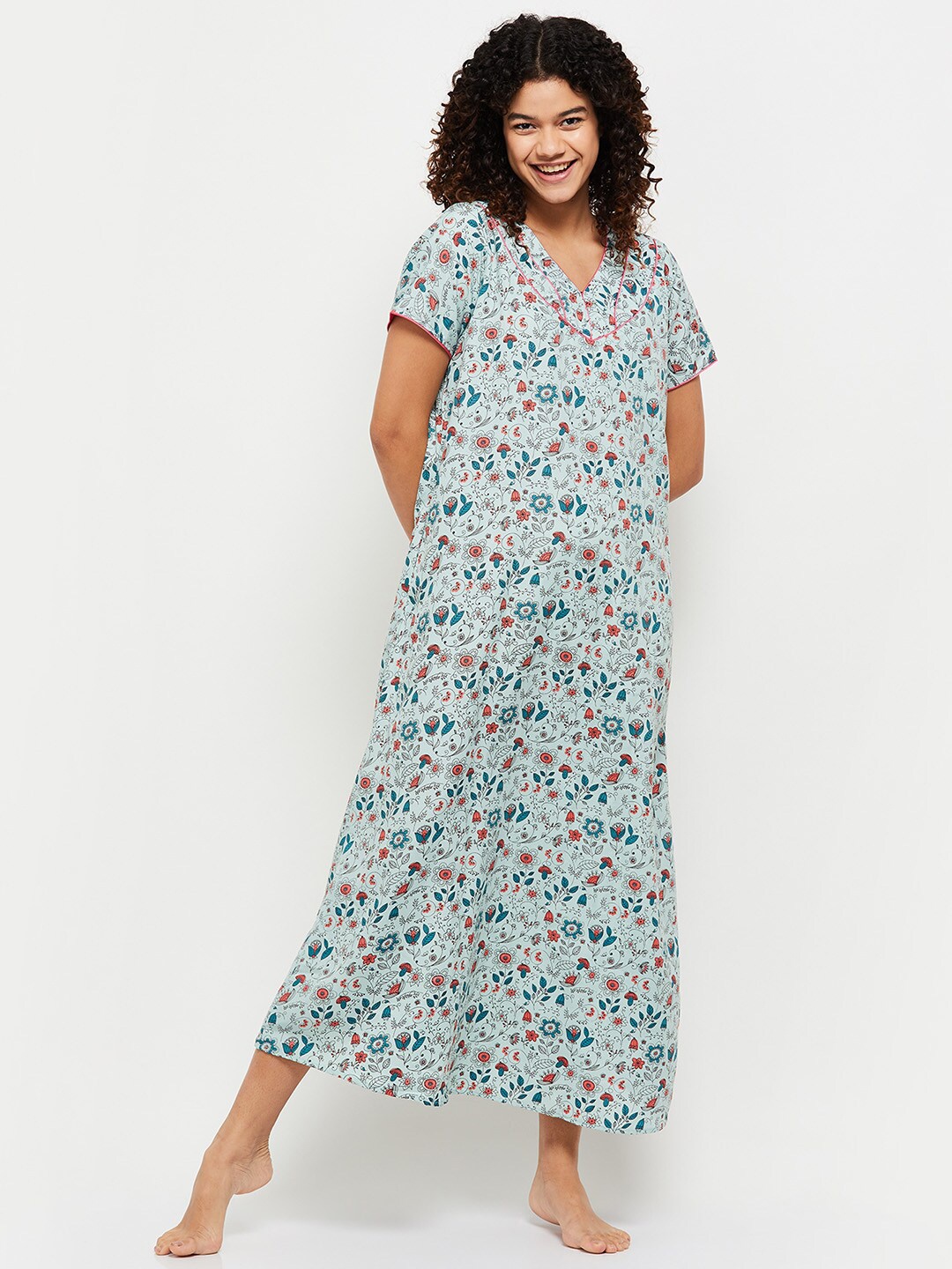 

max Blue Floral Printed Nightdress