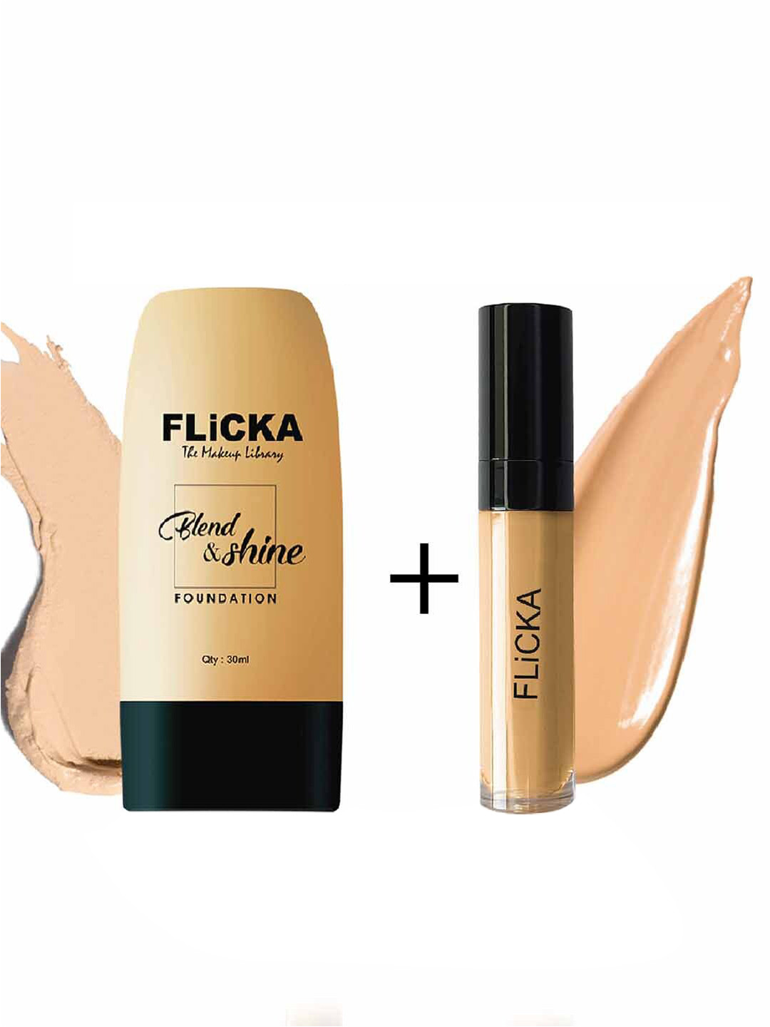 

FLiCKA Set of 2 Blend & Shine Foundation 30ML & Liquid Concealer 8.5ML -Ivory - Walnut, Off white
