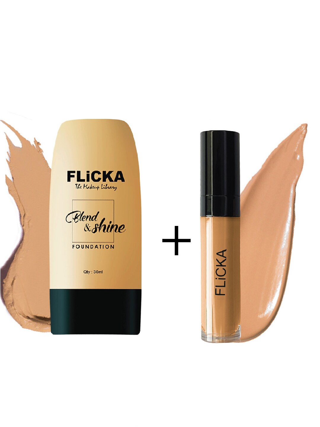 

FLiCKA Set of Blend & Shine Foundation 30ml- Caramel & Cover Story Concealer 8.5ml- Walnut, Beige