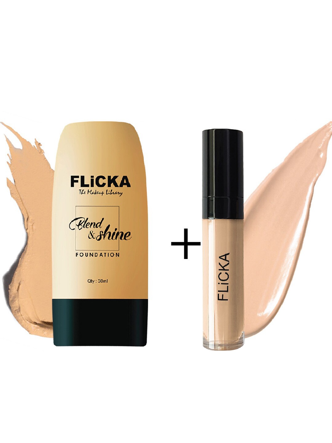 

FLiCKA Set of 2 Blend & Shine Foundation 30ML & Liquid Concealer 8.5ML -Ivory - Walnut, Beige
