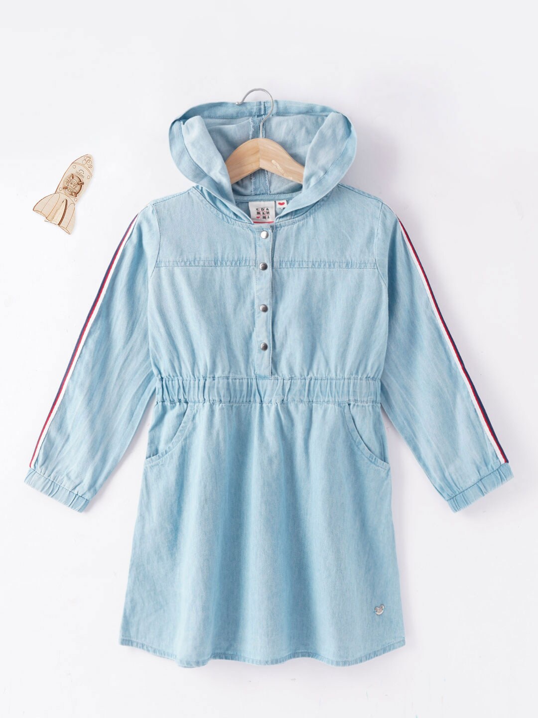 

Ed-a-Mamma Blue Shirt Hooded Denim Dress
