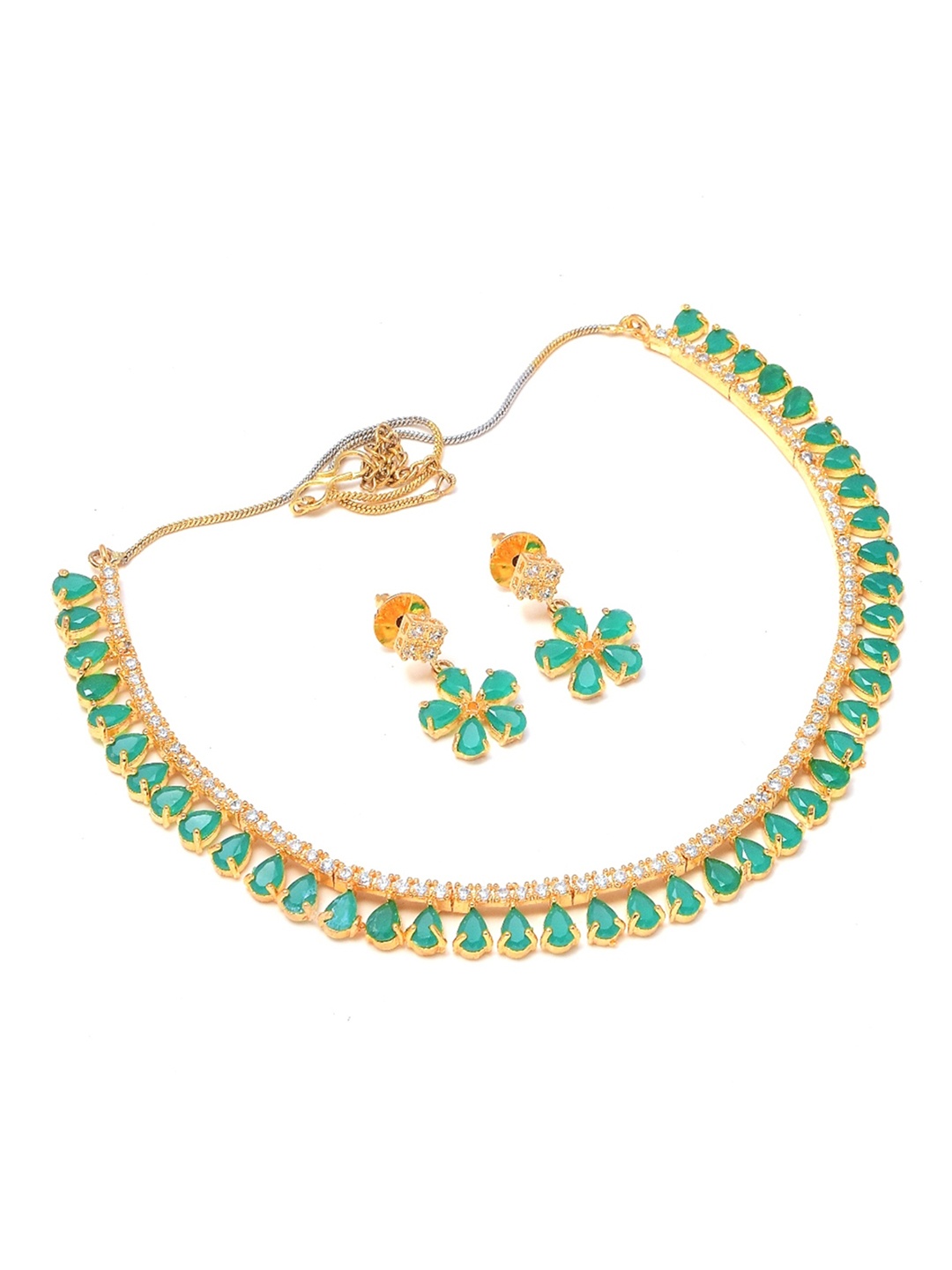 

Jewar Mandi Gold-Plated & Green CZ Stone-Studded Jewellery Set