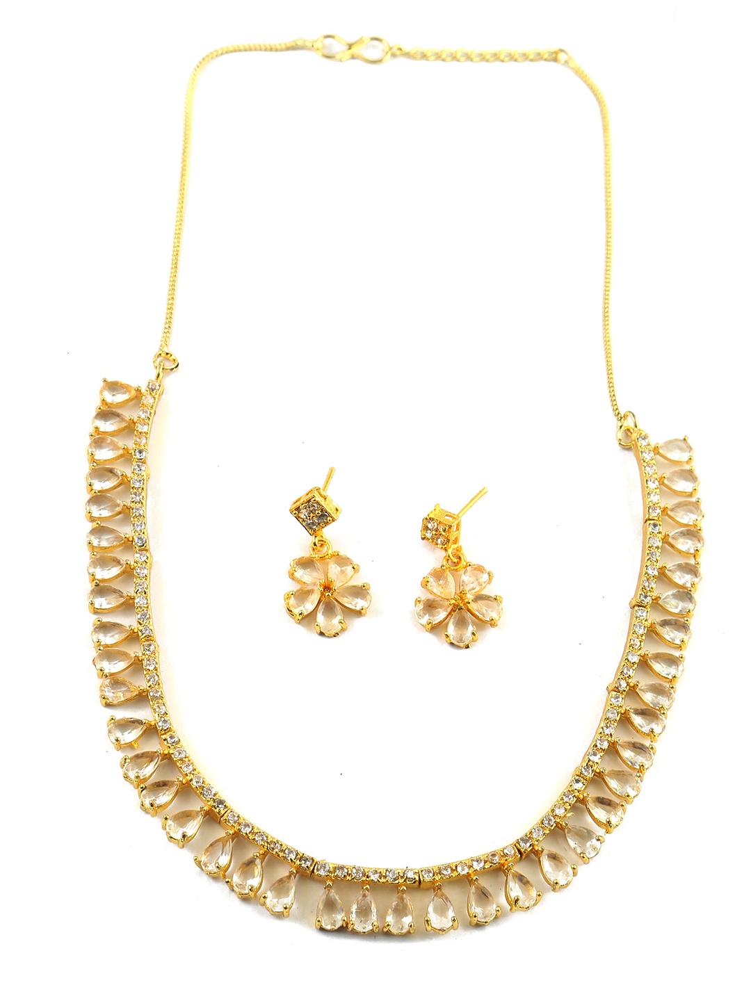 

Jewar Mandi Gold-Toned & White CZ Stone-Studded Jewellery Set