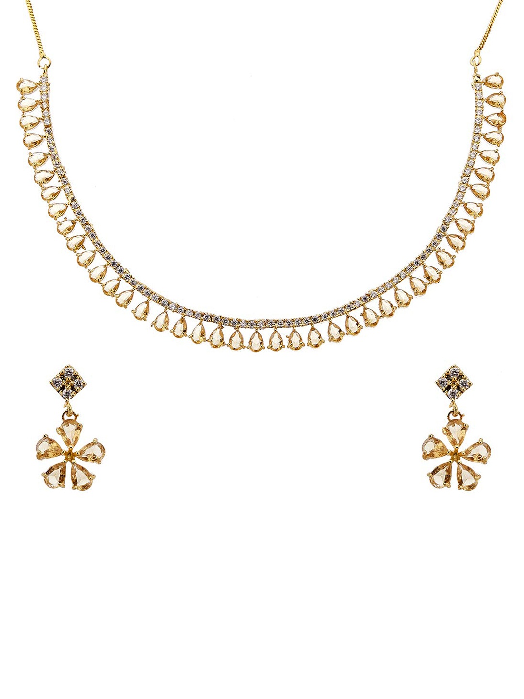 

Jewar Mandi Gold-Toned CZ Stone-Studded Jewellery Set