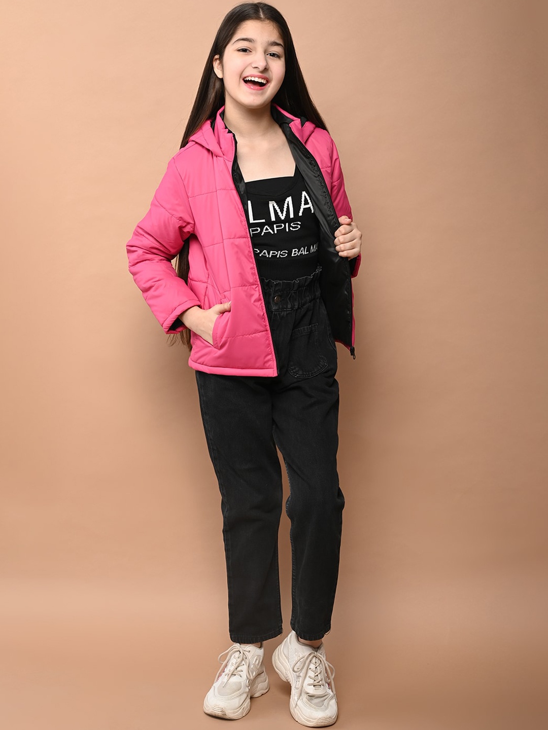 

LilPicks Girls Magenta Lightweight Hooded Puffer Jacket